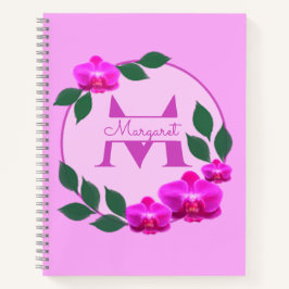 Cuaderno Nombre personalizado rosa floral vintage inicial