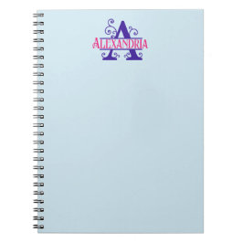 Cuaderno Nombre personalizado rosa Morado Floral Monograma