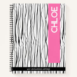 Cuaderno Nombre personalizado rosa y negro moderno