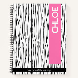 Cuaderno Nombre personalizado rosa y negro moderno