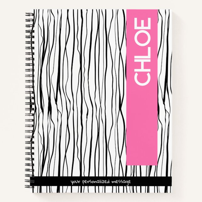 Cuaderno Nombre personalizado rosa y negro moderno (Anverso)