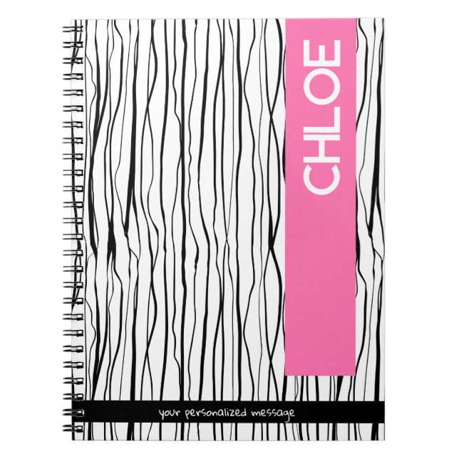 Cuaderno Nombre personalizado rosa y negro moderno (Frente)