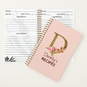Cuaderno Nombre personalizado Rosas rosadas Rubor Oro Letra