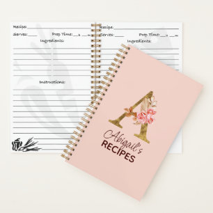 Cuaderno Nombre personalizado Rosas rosadas Rubor Oro Letra