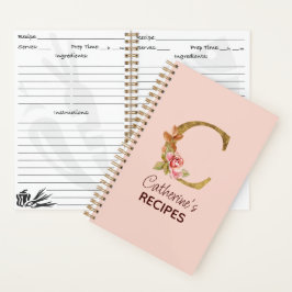 Cuaderno Nombre personalizado Rosas rosadas sonrojo dorado 
