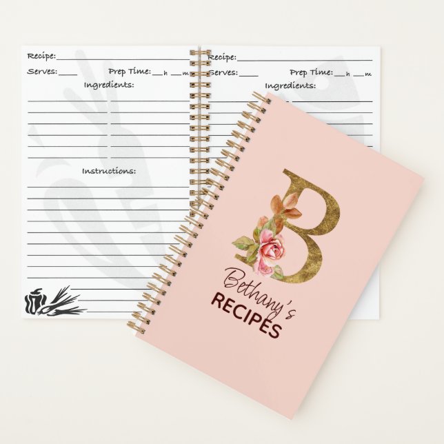 Cuaderno Nombre personalizado Rosas rosadas sonrosadas oro  (Interior)