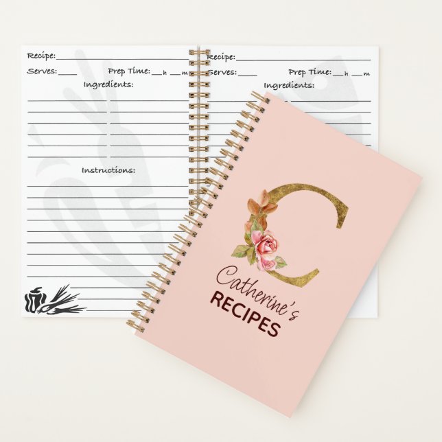 Cuaderno Nombre personalizado Rosas rosadas sonrosadas oro  (Interior)