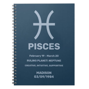 Cuaderno Nombre personalizado / Rótulo de texto Zodiaco Pis