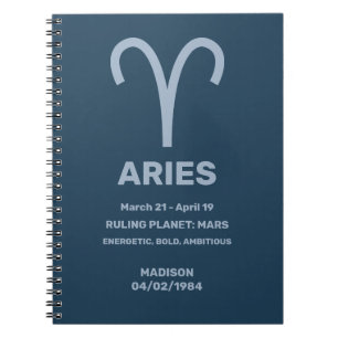 Cuaderno Nombre personalizado / Rótulo Zodiac de texto Arie