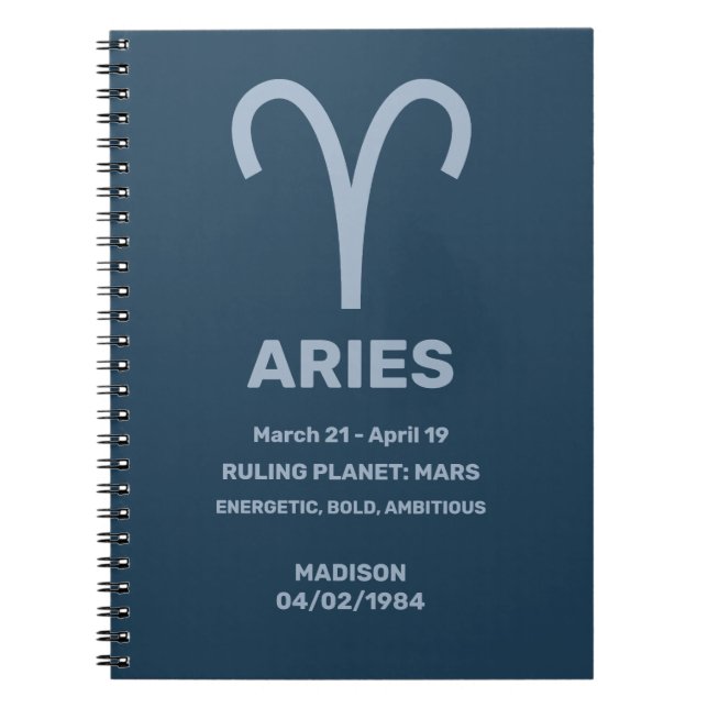 Cuaderno Nombre personalizado / Rótulo Zodiac de texto Arie (Frente)