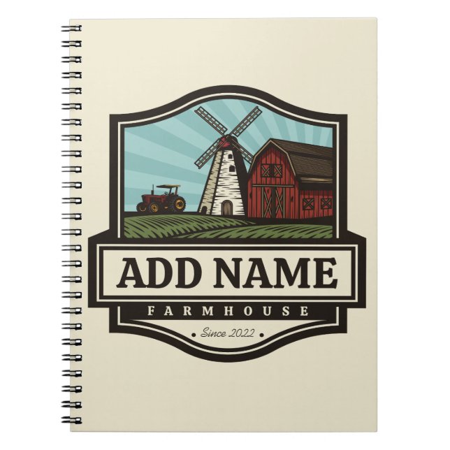 Cuaderno NOMBRE Personalizado Rústico Farmhouse Old Windmil (Frente)