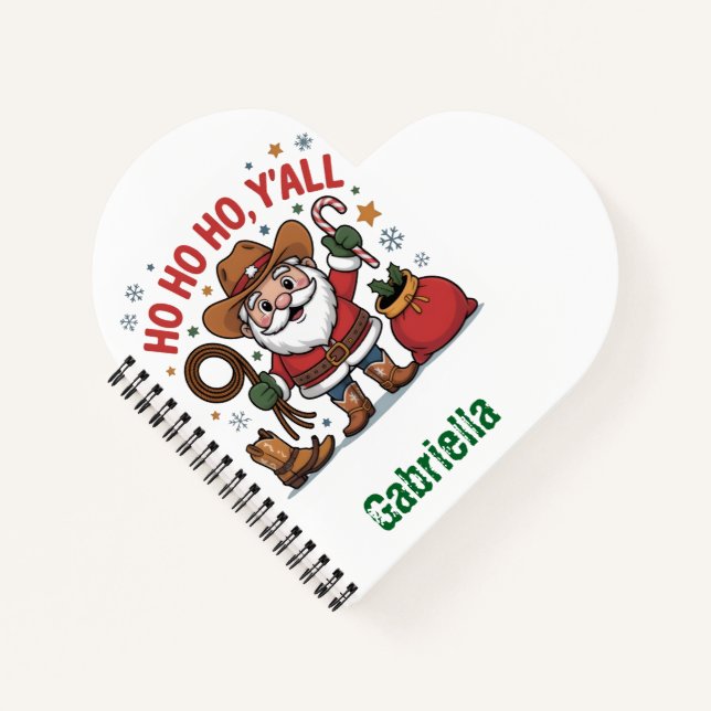 Cuaderno Nombre personalizado Santa tema western Navidad  (Anverso)