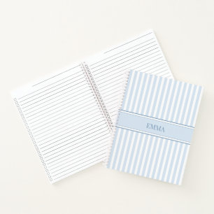 Cuaderno Nombre Personalizado Sencillo a Rayas Azul Polvo E