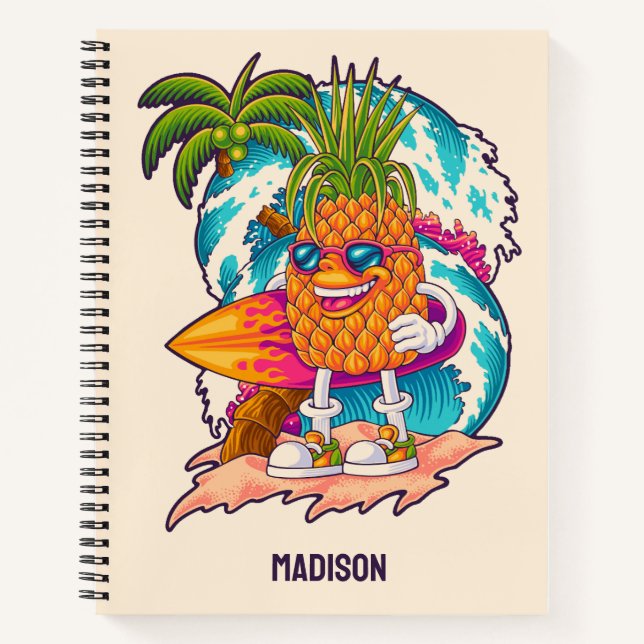 Cuaderno Nombre personalizado Surfing Pineapple (Anverso)