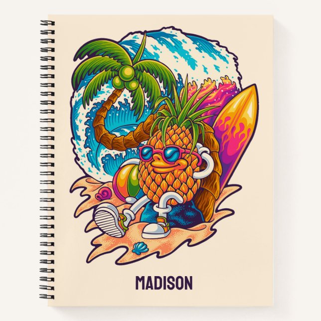 Cuaderno Nombre personalizado Surfing Pineapple (Anverso)