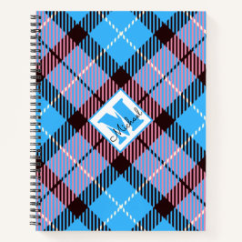 Cuaderno Nombre personalizado Tartán rosa azul moderno