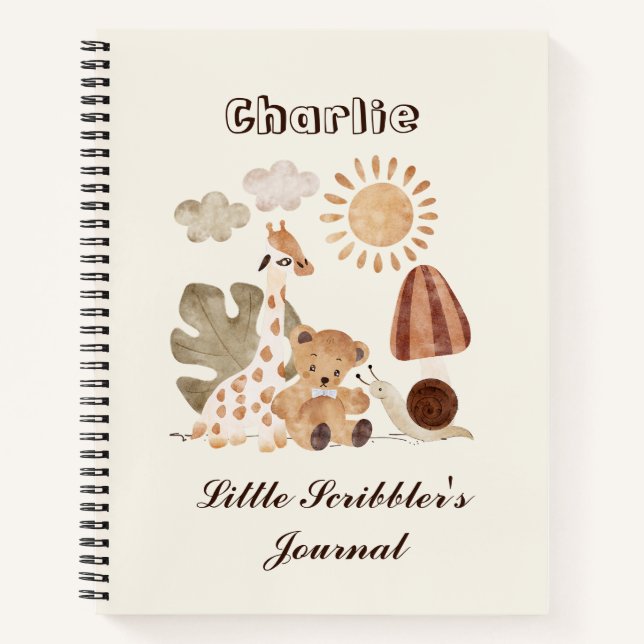 Cuaderno Nombre Personalizado Texto Boho Woodland Jungle An (Anverso)