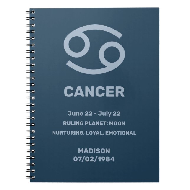 Cuaderno Nombre personalizado / Texto Cáncer de Rótulo Zodi (Frente)