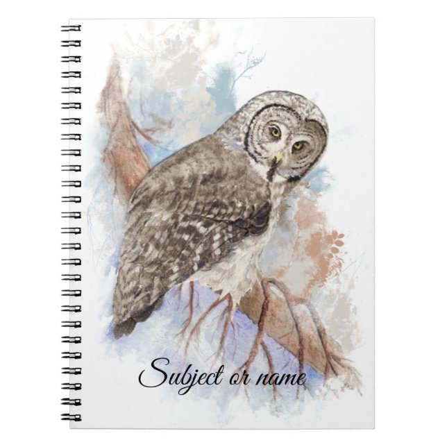 Cuaderno Nombre Personalizado Texto Gran Lechuza Gris Ave N (Frente)