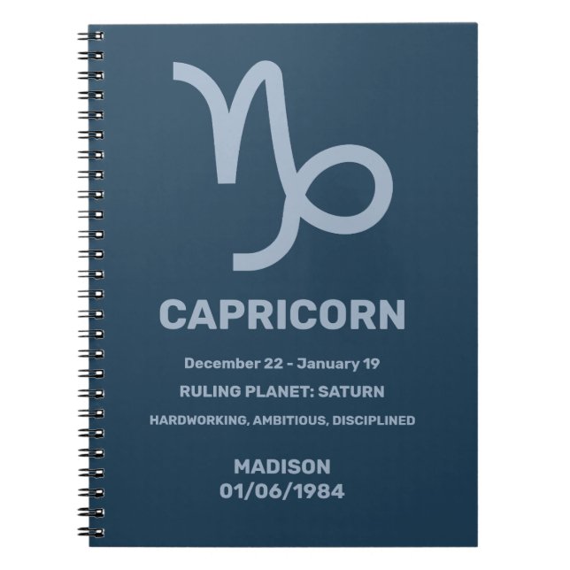 Cuaderno Nombre personalizado / Texto Rótulo zodiaco Capric (Frente)
