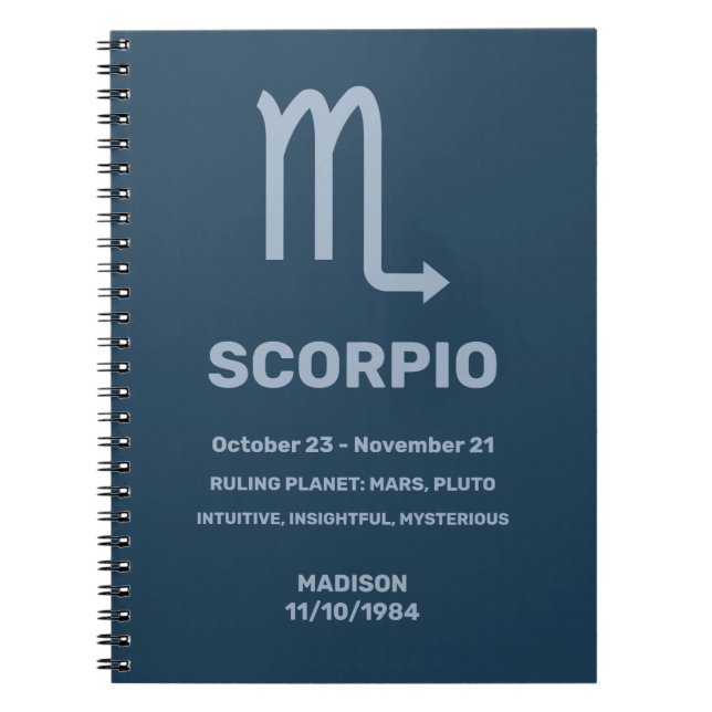 Cuaderno Nombre personalizado / Texto Rótulo zodiaco Escorp (Frente)