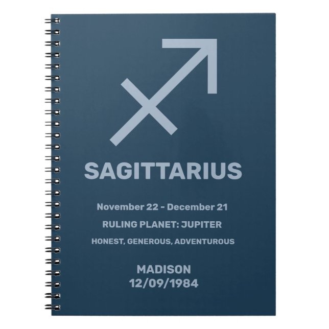 Cuaderno Nombre personalizado / Texto Rótulo zodiaco Sagitt (Frente)