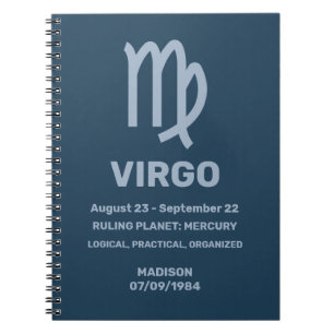 Cuaderno Nombre personalizado / Texto Rótulo zodiaco Virgo