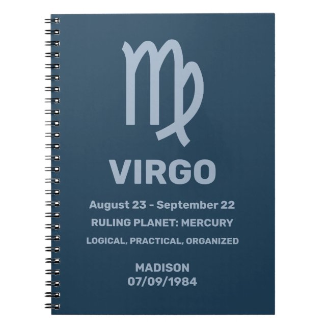 Cuaderno Nombre personalizado / Texto Rótulo zodiaco Virgo (Frente)