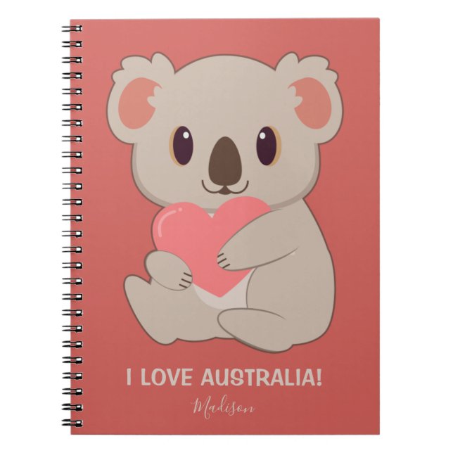 Cuaderno Nombre personalizado, texto y color Amor Koala (Frente)