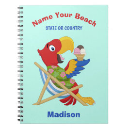 Cuaderno Nombre personalizado, texto y color de Beach Macaw