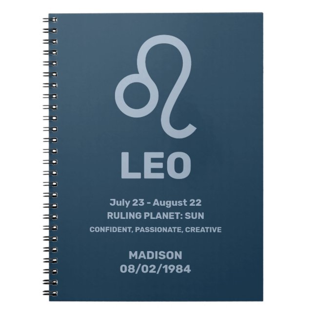 Cuaderno Nombre personalizado / Texto Zodiac Rótulo Leo (Frente)