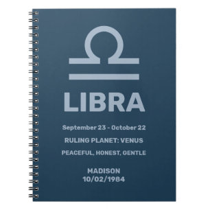Cuaderno Nombre personalizado / Texto Zodiac Rótulo Libra