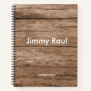Cuaderno Nombre personalizado textura de madera marrón