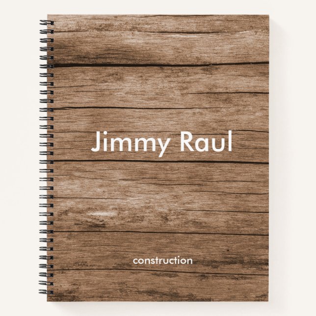 Cuaderno Nombre personalizado textura de madera marrón (Anverso)