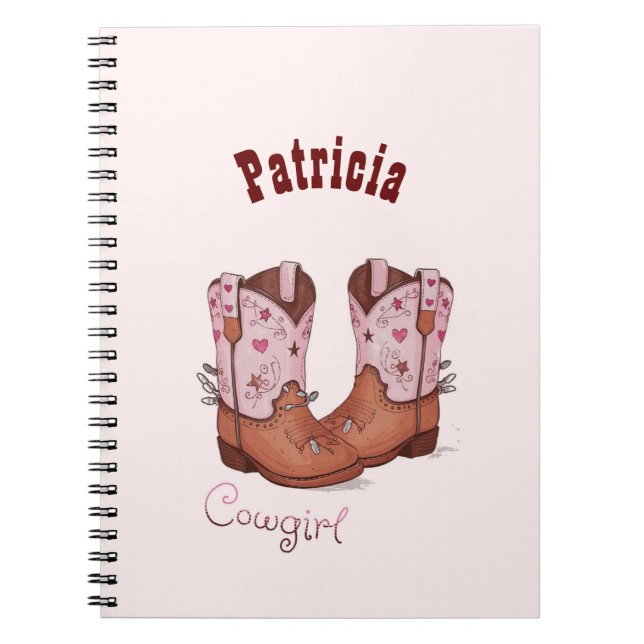 Cuaderno Nombre personalizado Trendy Cute Cow Girl Boots Pi (Frente)