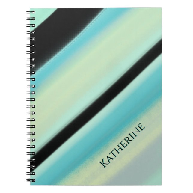 Cuaderno Nombre Personalizado Turquesa Rayas Negras  (Frente)
