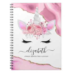 Cuaderno Nombre personalizado Unicornio rosa