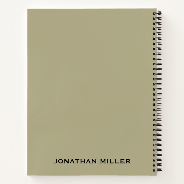 Cuaderno Nombre personalizado verde sabio izquierdo y negro (Reverso)