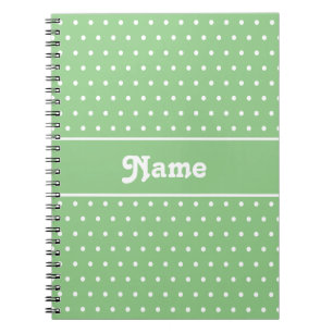 Cuaderno Nombre personalizado verde y blanco de puntos de p
