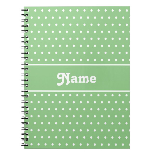 Cuaderno Nombre personalizado verde y blanco de puntos de p (Frente)