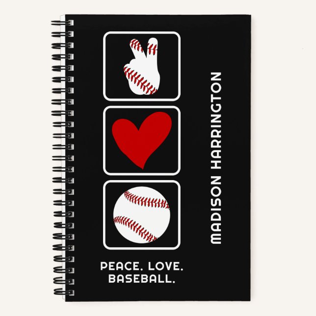 Cuaderno Nombre personalizado y béisbol de texto (Anverso)