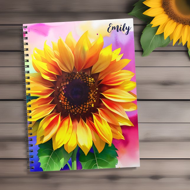 Cuaderno Nombre personalizado y bloc de notas girasol (Nature's Colors, Your Notebook Wonders! 🌻📒)