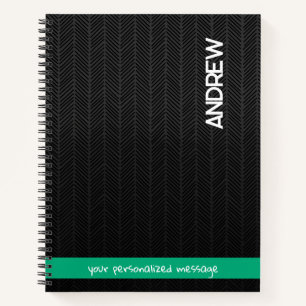 Cuaderno Nombre personalizado y mensaje negro moderno perso