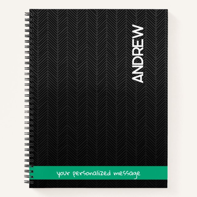 Cuaderno Nombre personalizado y mensaje negro moderno perso (Anverso)