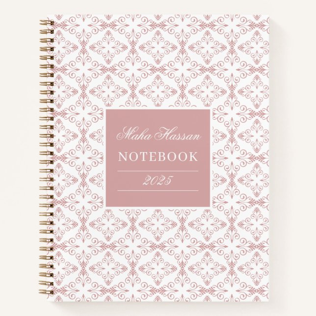 Cuaderno Nombre personalizado y patrón vectorial rosa polvo (Anverso)