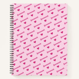 Cuaderno Nombre repetitivo y corazón Girly rosado