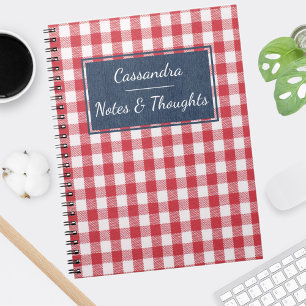 Cuaderno Nombre, rojo y blanco Gingham Check Denim azul