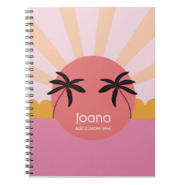 Cuaderno Nombre rosa de la palmera de la playa moderna que 