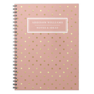Cuaderno Nombre Rosa Dorado Puntos Polka Personalizado