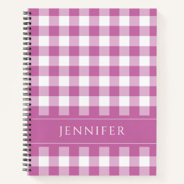 Cuaderno Nombre Rosado y Blanco Gingham Verificado Notebo